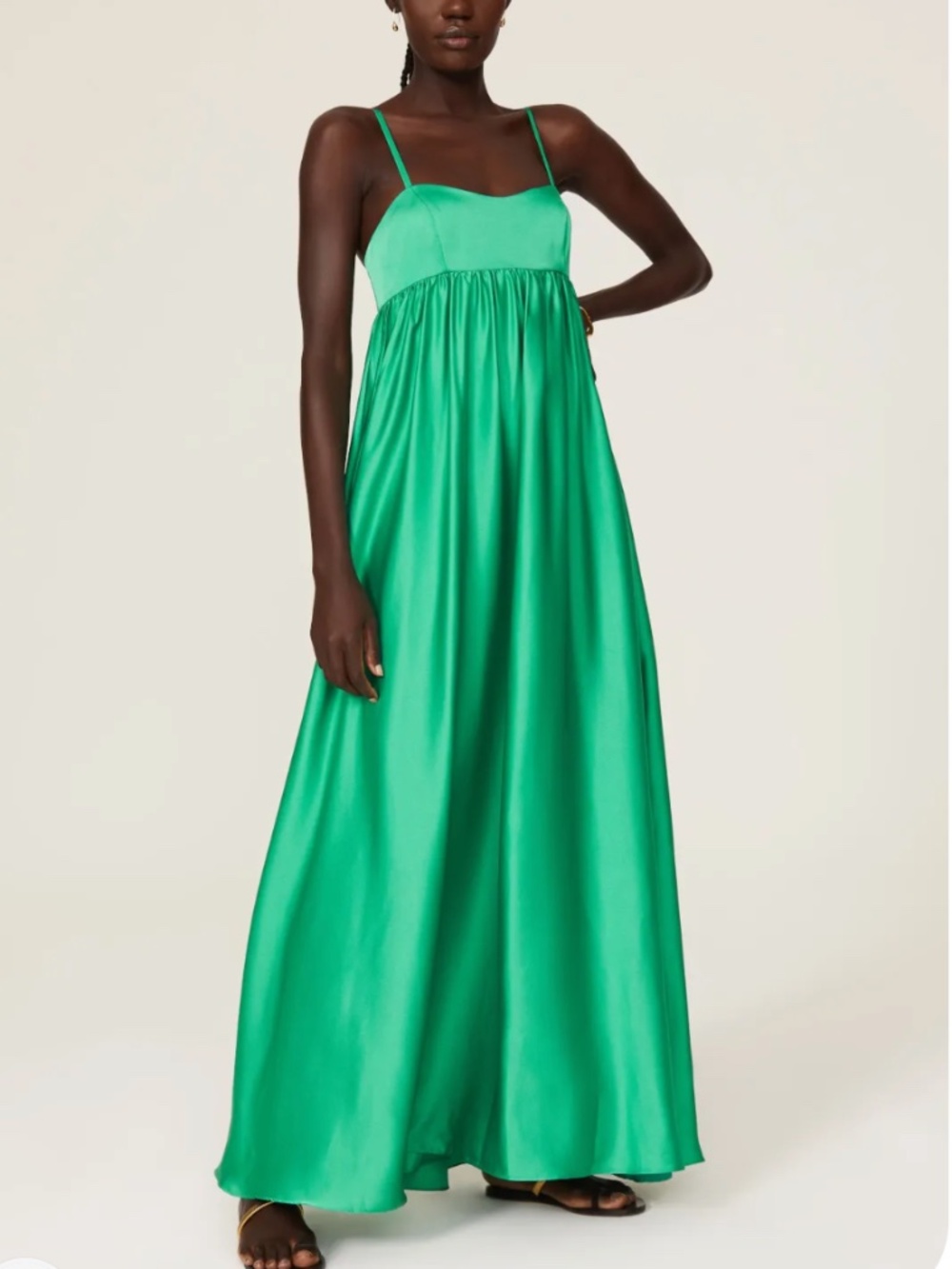 Fame & Partners Rocco Babydoll Gown Green Satin Empire Bow Back Size 2